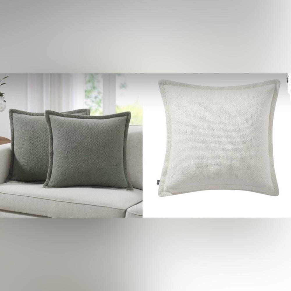 Set of 2 My Texas House Reversible Solid Sage Green & Ivory pillows